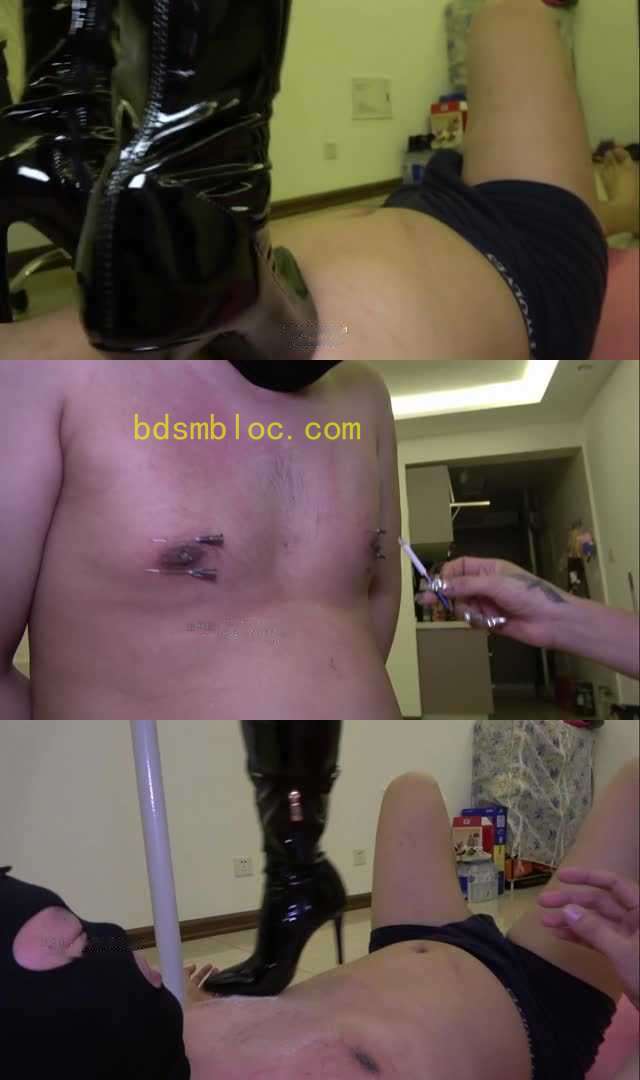 【冷柔】长靴暴踩乳头 重度虐乳