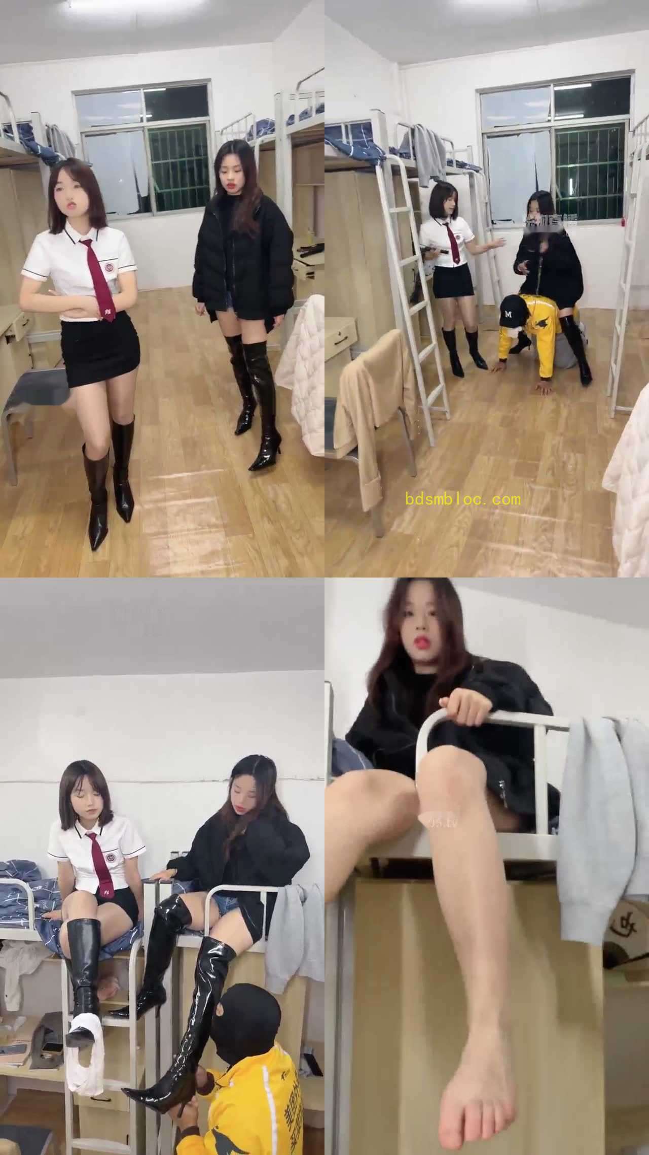 【松紫大大】剧情 女生宿舍三主调教偷闻鞋的外卖员
