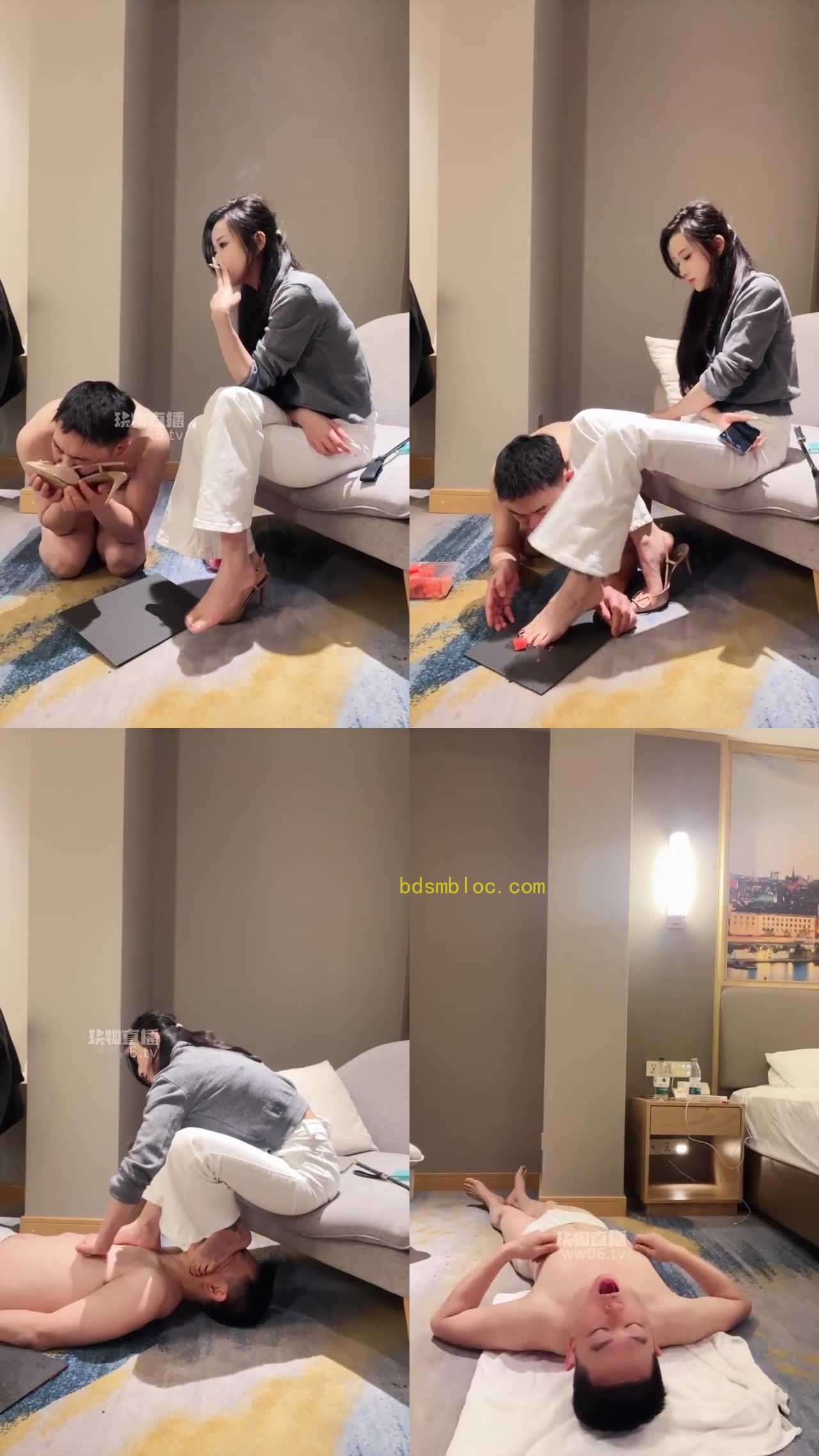 【水晶熊】调教小骚 高跟裸足除臭舔脚深喉足喂食踩踏踩脸浓痰口水赏赐圣水完食踢档